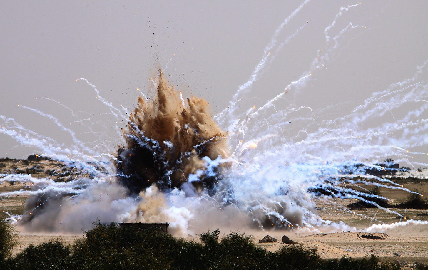 White phosphorous munitions are blown up in Rafah, in the southern Gaza Strip. | White ...