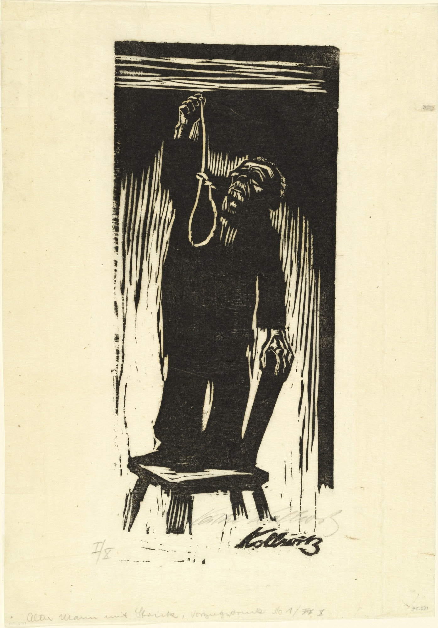 Käthe Kollwitz, Das Letzte (1924; xilografia, 29,4 x 12,8 cm; New York, The Metropolitan Museum)
