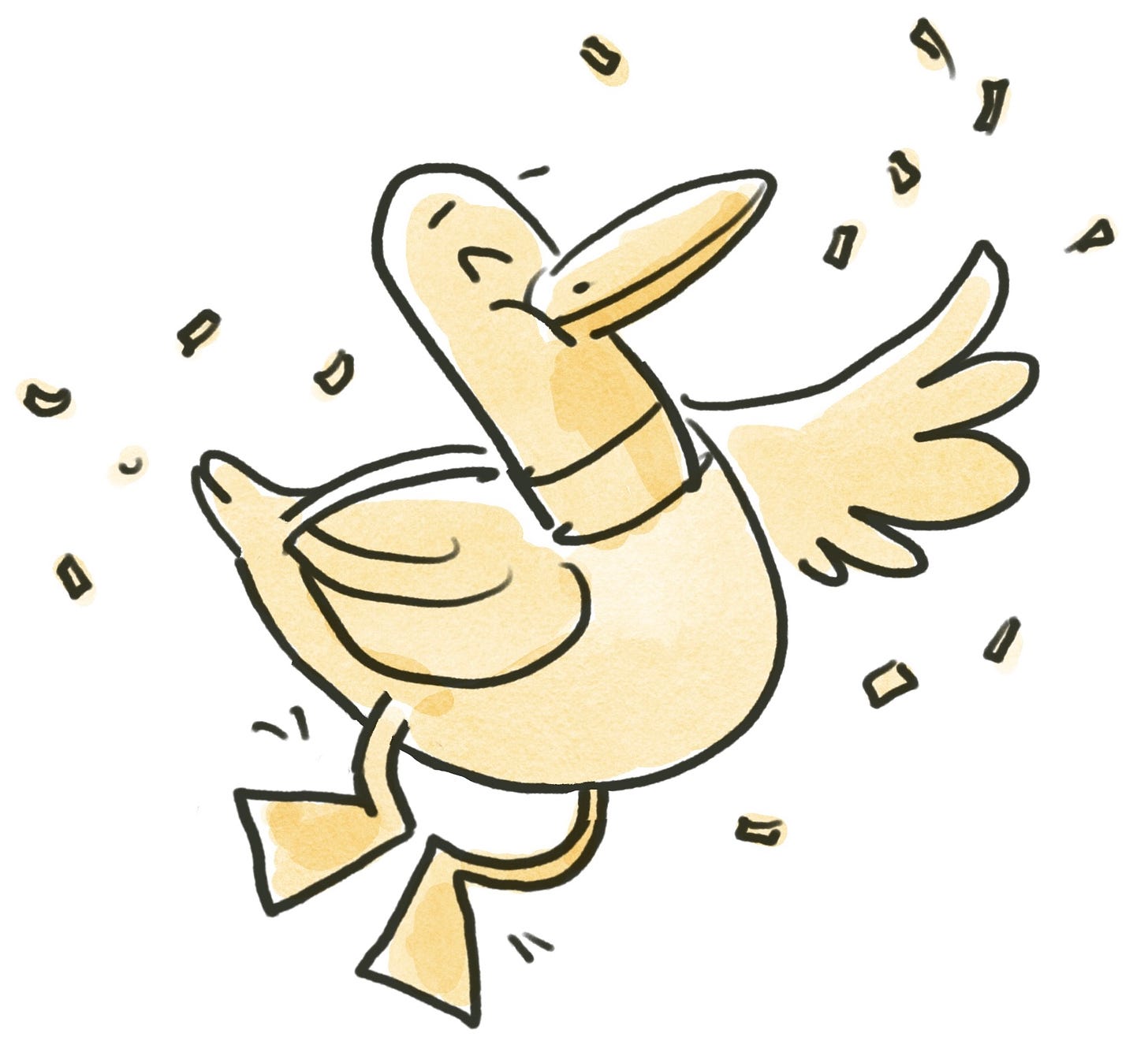 happy duck with confetti illustration by Kayla Stark