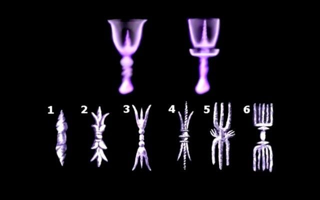 This may contain: an array of different types of utensils in purple light on a black background