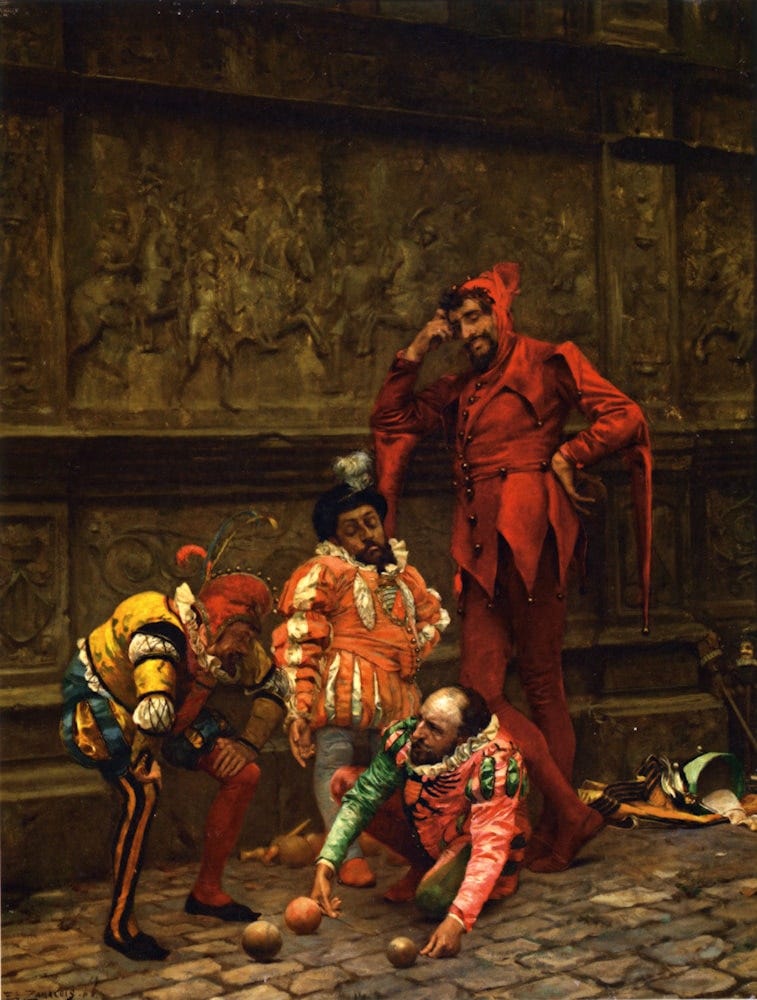 Jesters Playing 'Cochonnet' by Eduardo Zamacois y Zabala - 3 images - Art  Renewal Center