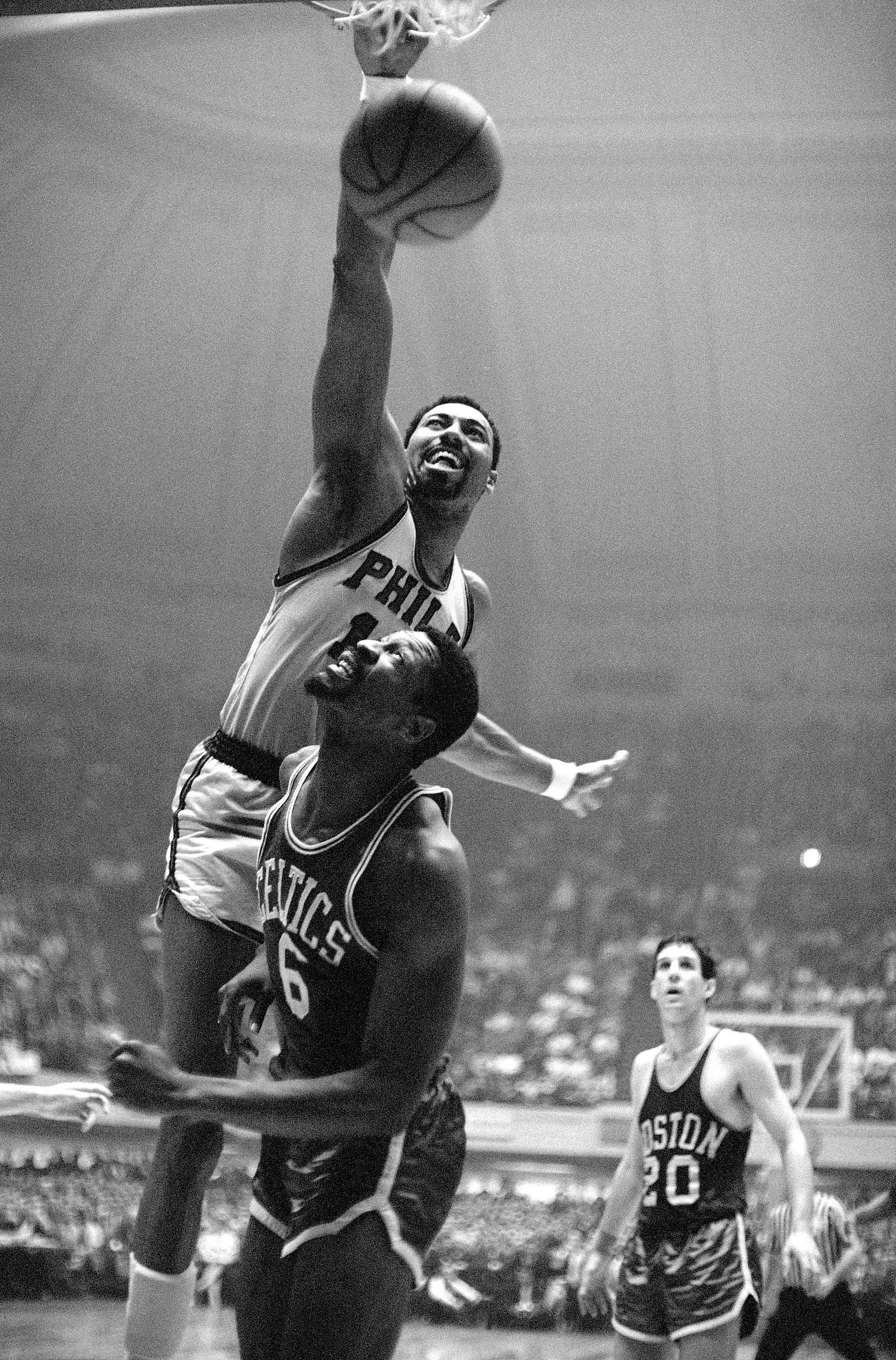 Wilt Chamberlain Dunking Over Bill Russell