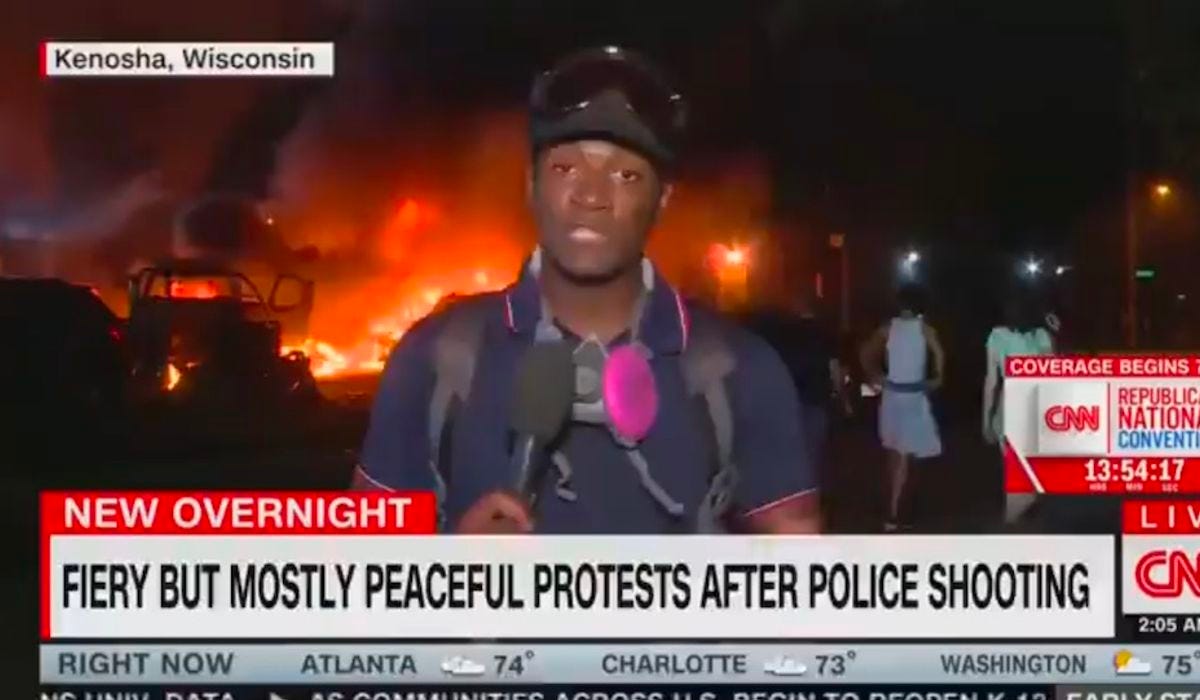 CNN's 'Fiery But Mostly Peaceful Protests' chyron as arson fire rages ...