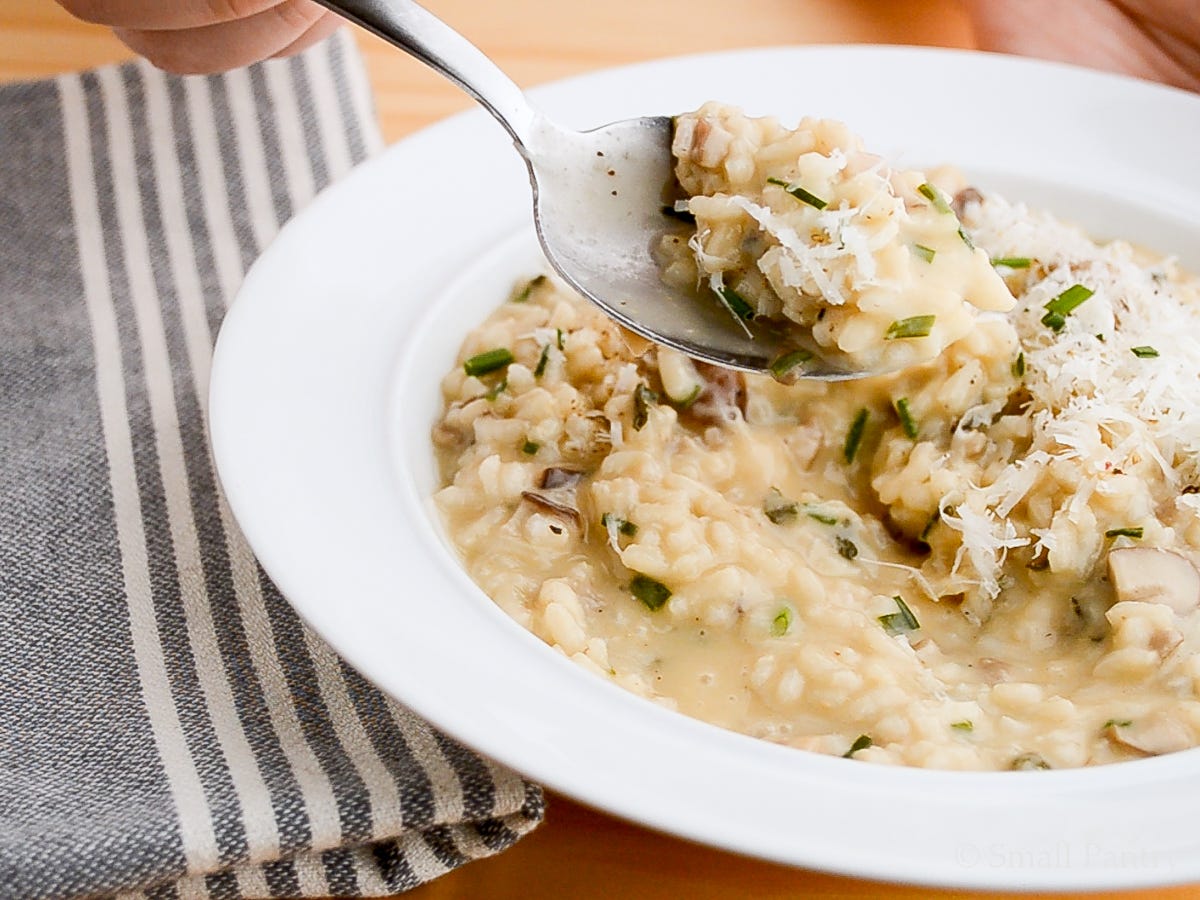 A spoonful of creamy mushroom sage risotto