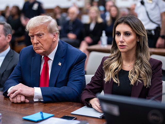 Former US President Donald Trump and Alina Habba, attorney for former President Donald Trump, right, during a trial at New York State Supreme Court in New York, US, on Tuesday, Oct. 17, 2023. Donald Trump is facing off against New York Attorney General Letitia James in a contentious civil trial …