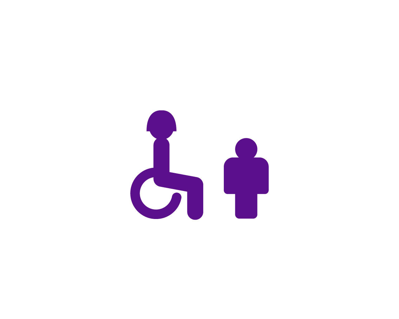 Two generic stick figures representing a disabled adult woman and a male child