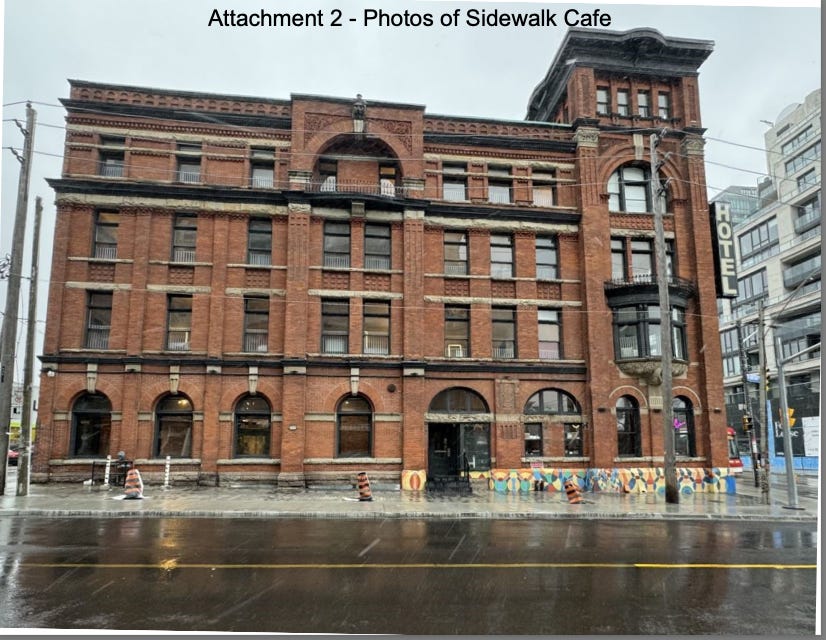 The Gladstone Hotel, an old Victorian building. The sidewalk along the side is the site of the proposed patio.