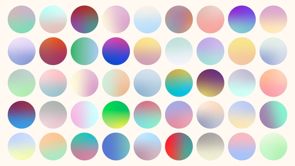An assortment of round Twitter avatars that look like color gradients