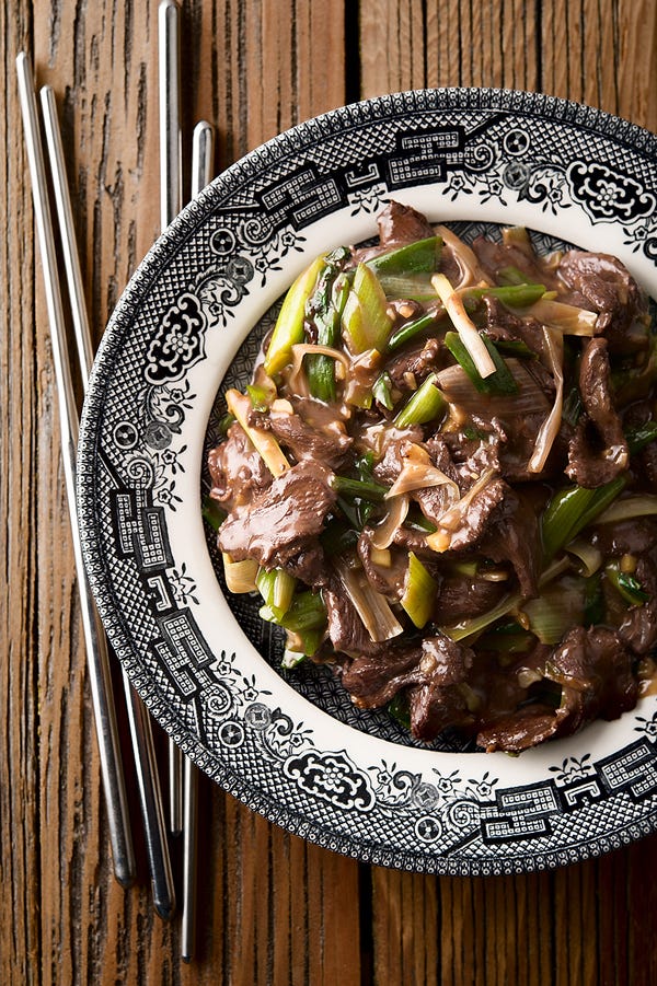 A plate of duck stir fry.