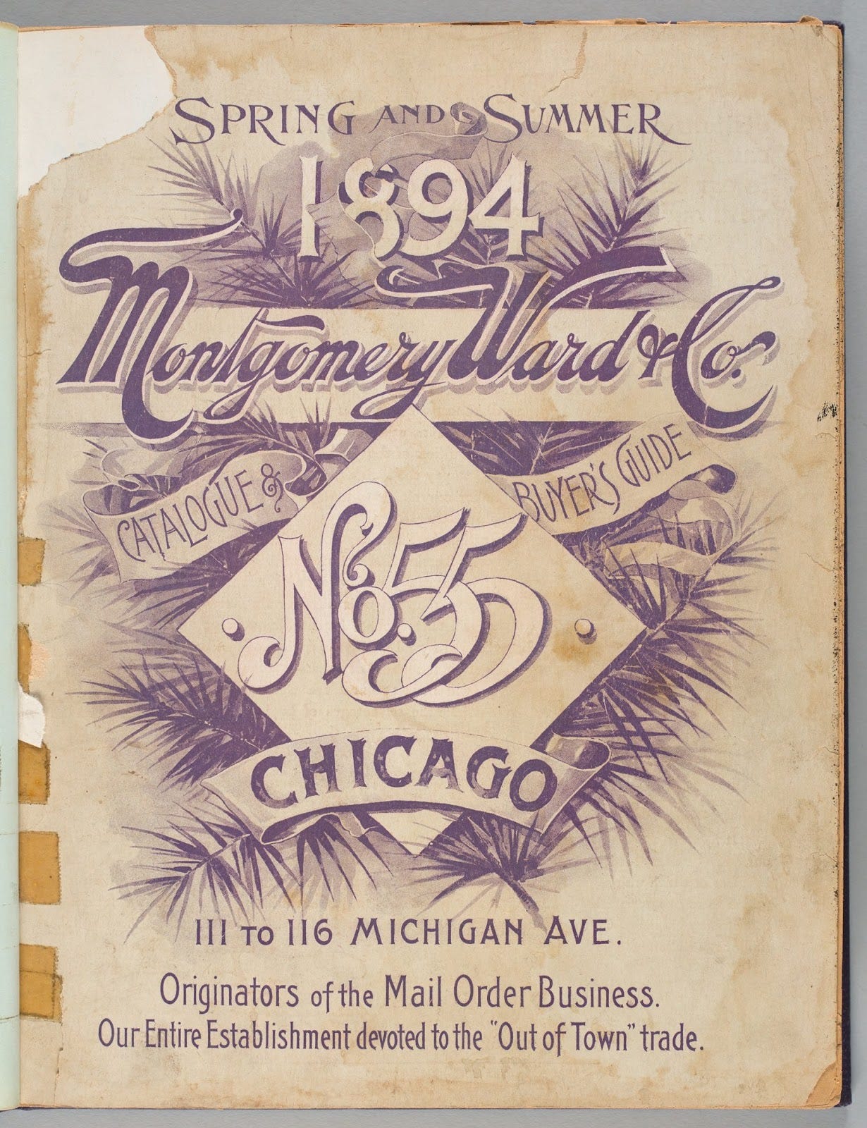 Portada del catálogo y guía de compradores No. 55, primavera y verano de 1894, Chicago. 