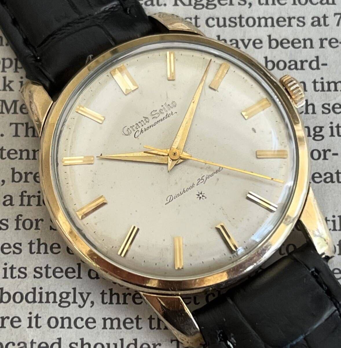 GRAND SEIKO グランドセイコー ファーストモデル 彫り文字盤 J14070 K14GF Cal3180 CHRONOMETER 獅子メダリオン クロノメーター GS