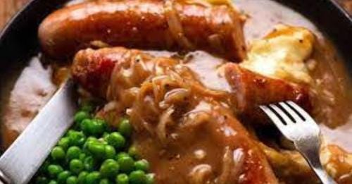 Irish bangers and mash with Marmite gravy