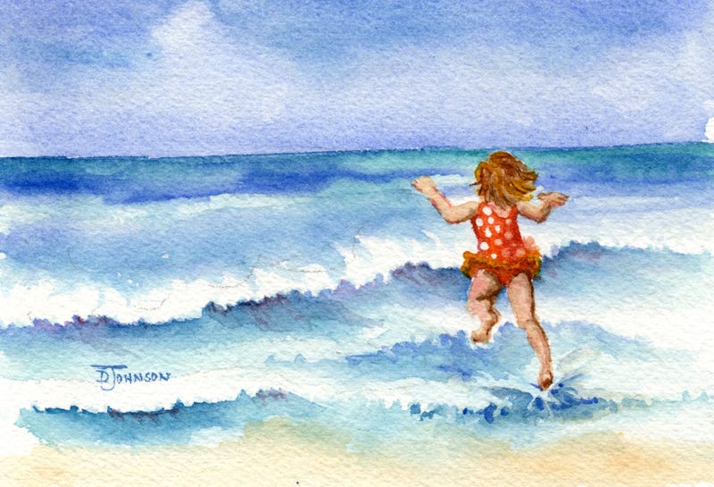 girls on beach in watercolor | Debbie Waldorf Johnson