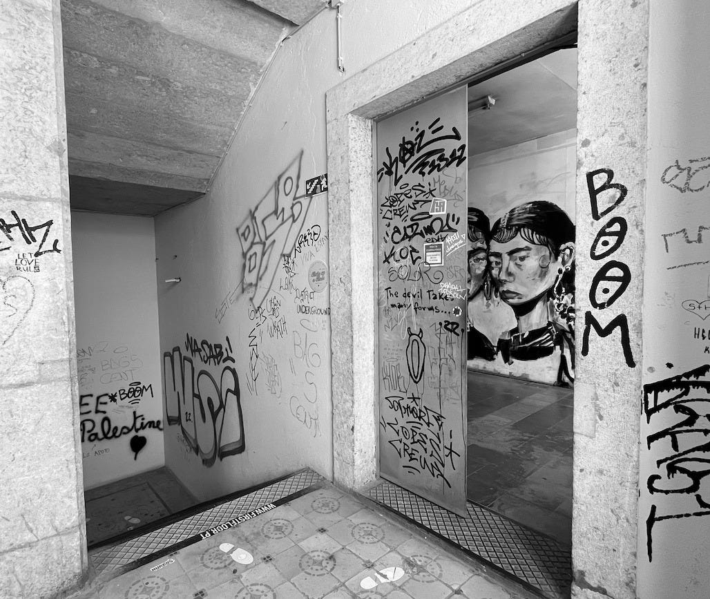 Photograph of graffiti on walls at LX Factory in Lisbon