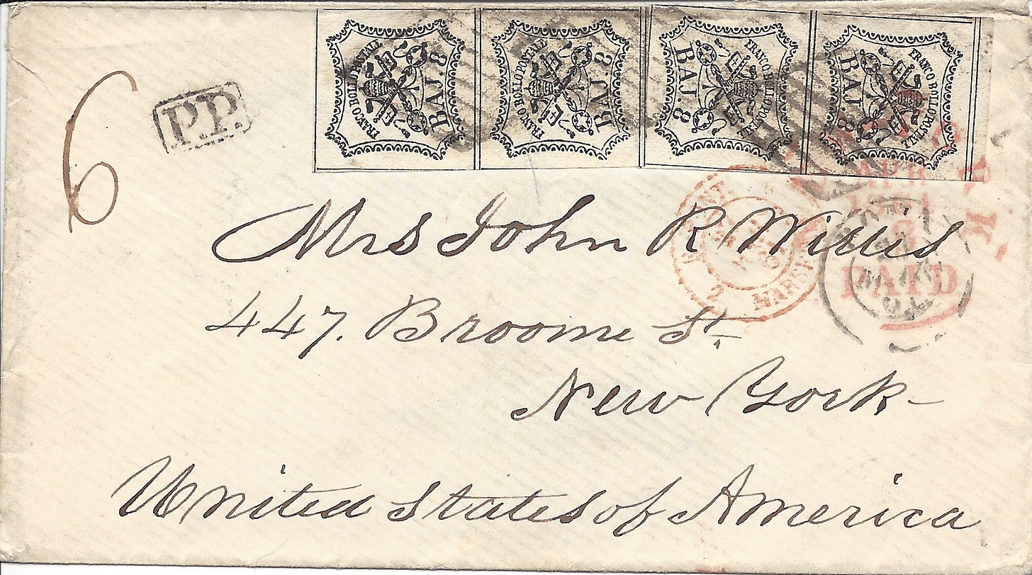 1861 letter from Rome to the US