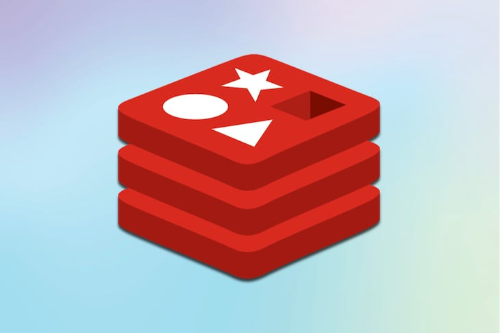 Logotipo do Redis, banco de dados em memória, em formato de retângulos empilhados, com cantos arredondados, e com as formas de um círculo, um triângulo, uma estrela e um espaço vazado no alto, sobre fundo com cores degradê. Logotipo do Redis, banco de dados em memória, em formato de retângulos empilhados, com cantos arredondados, e com as formas de um círculo, um triângulo, uma estrela e um espaço vazado no alto, sobre fundo com cores degradê.