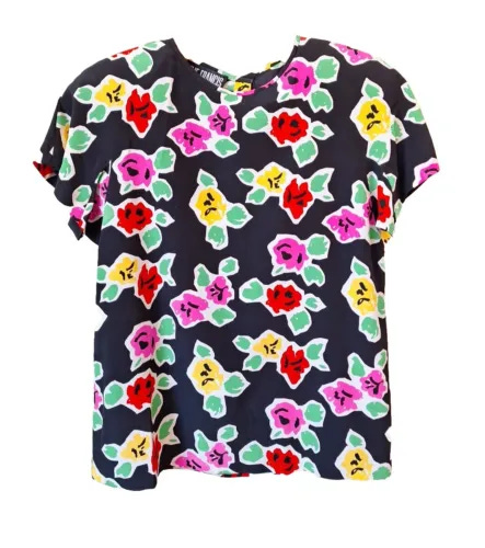 Vtg 80s 90s 100% Silk Rose Pint Shirt Blouse Women SIZE S/M Button Back Dark Fem - Picture 1 of 8