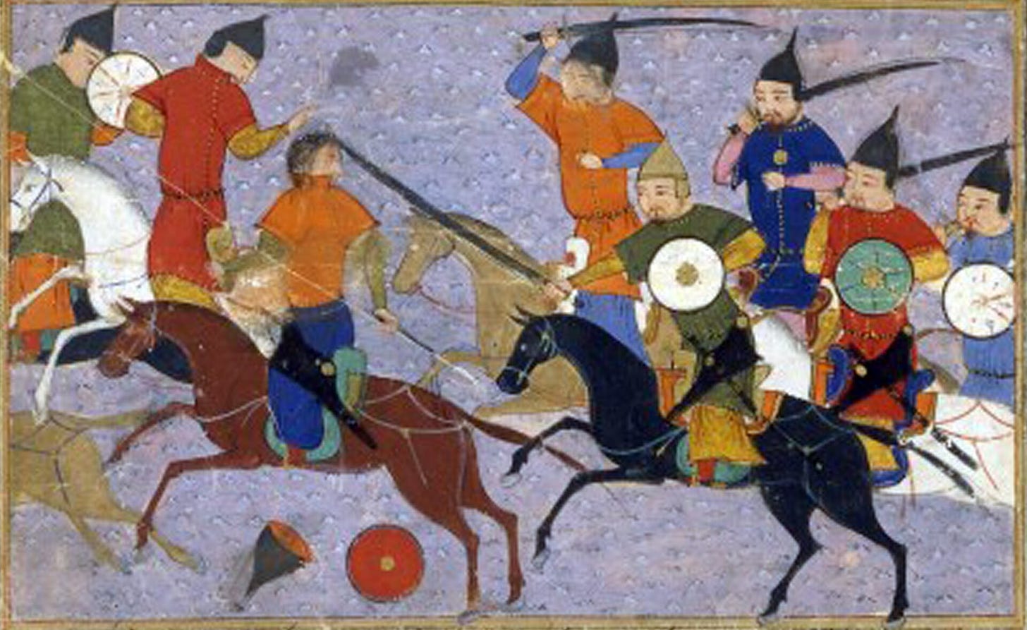 Illustration of battle on horseback