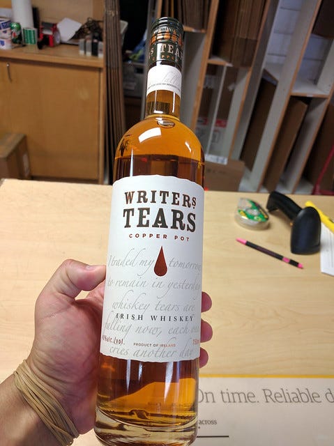 Whiskey bottle called Writer’s Tears