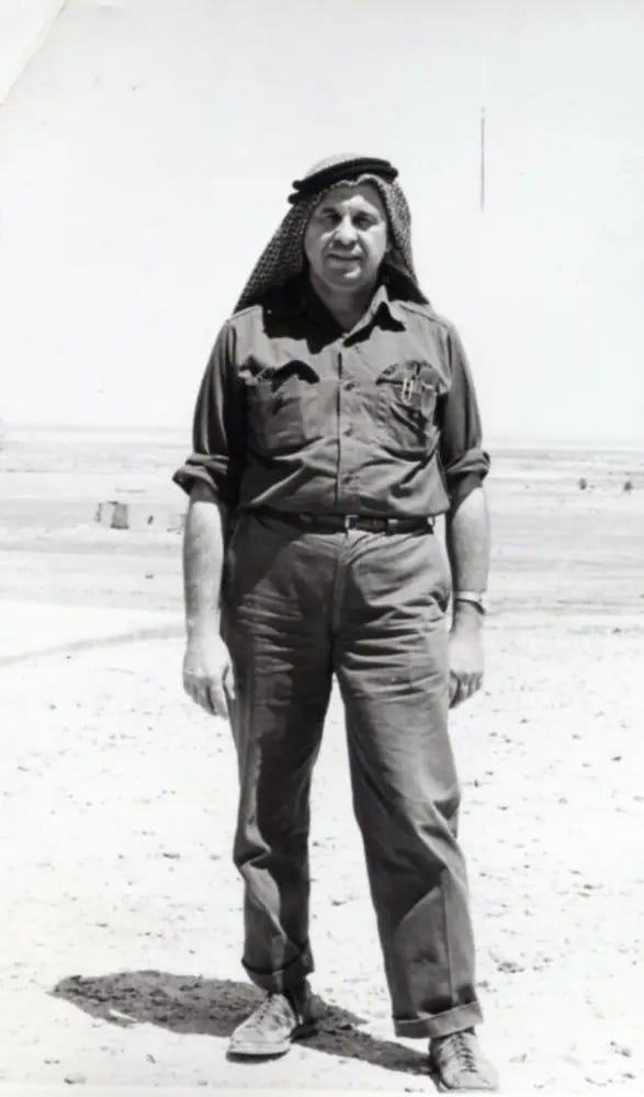 A young Joseph Jaeger, wearing a kaffiyeh, probably in Jordan.