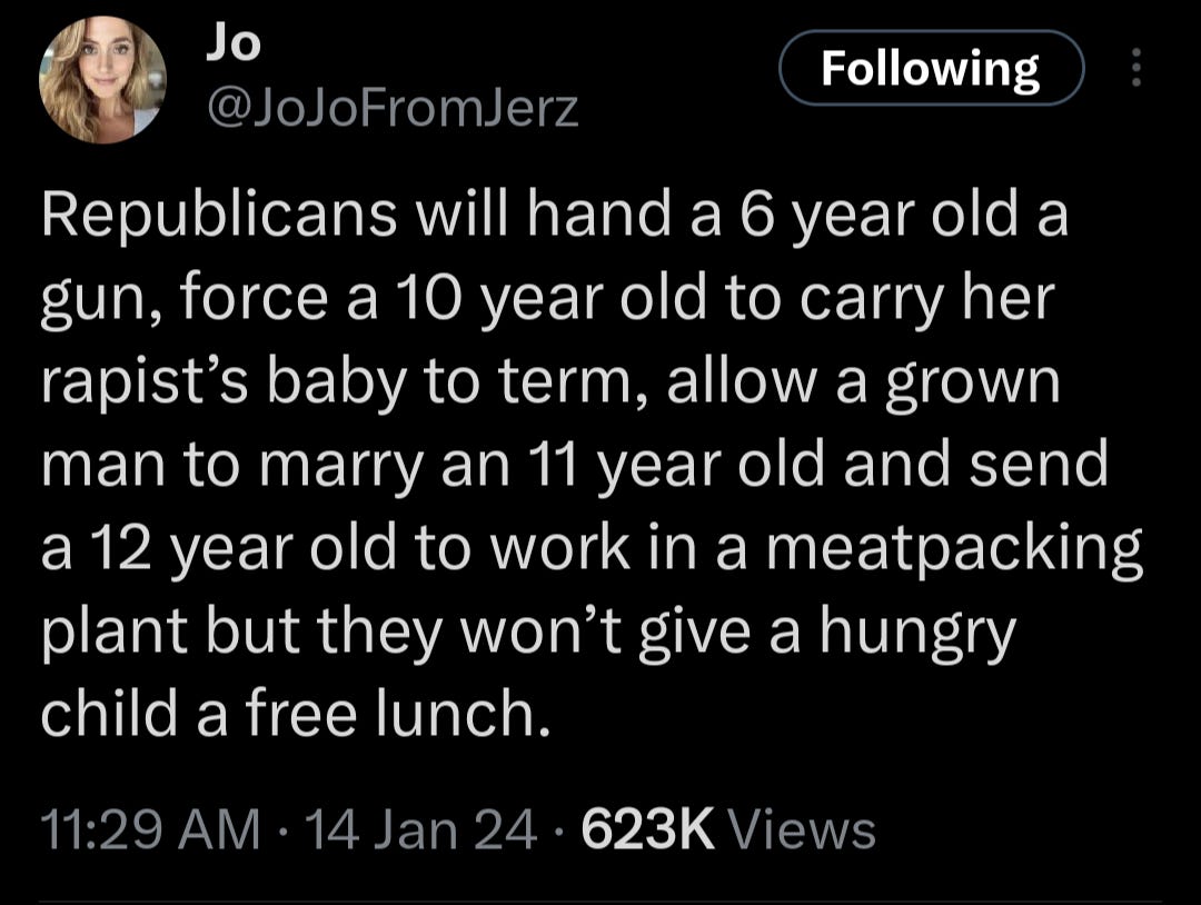 Social meda post detailing Republican hypocrisy when it comes to "protecting children"