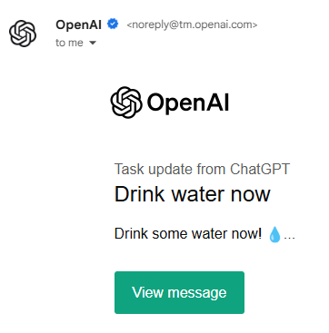 ChatGPT sends me a reminder email.