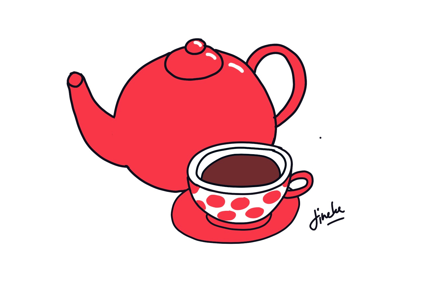 Red teapot and red and white tea cup