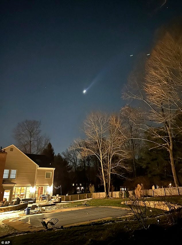 Mysterious drones are terrorizing US cities from coast to coast as the eerie objects have now been spotted in California, Massachusetts, Florida, Wyoming, Maryland, New York and New Jersey. Pictured: A New Jersey resident saw what appears to be multiple drones flying over their Bernardsville home