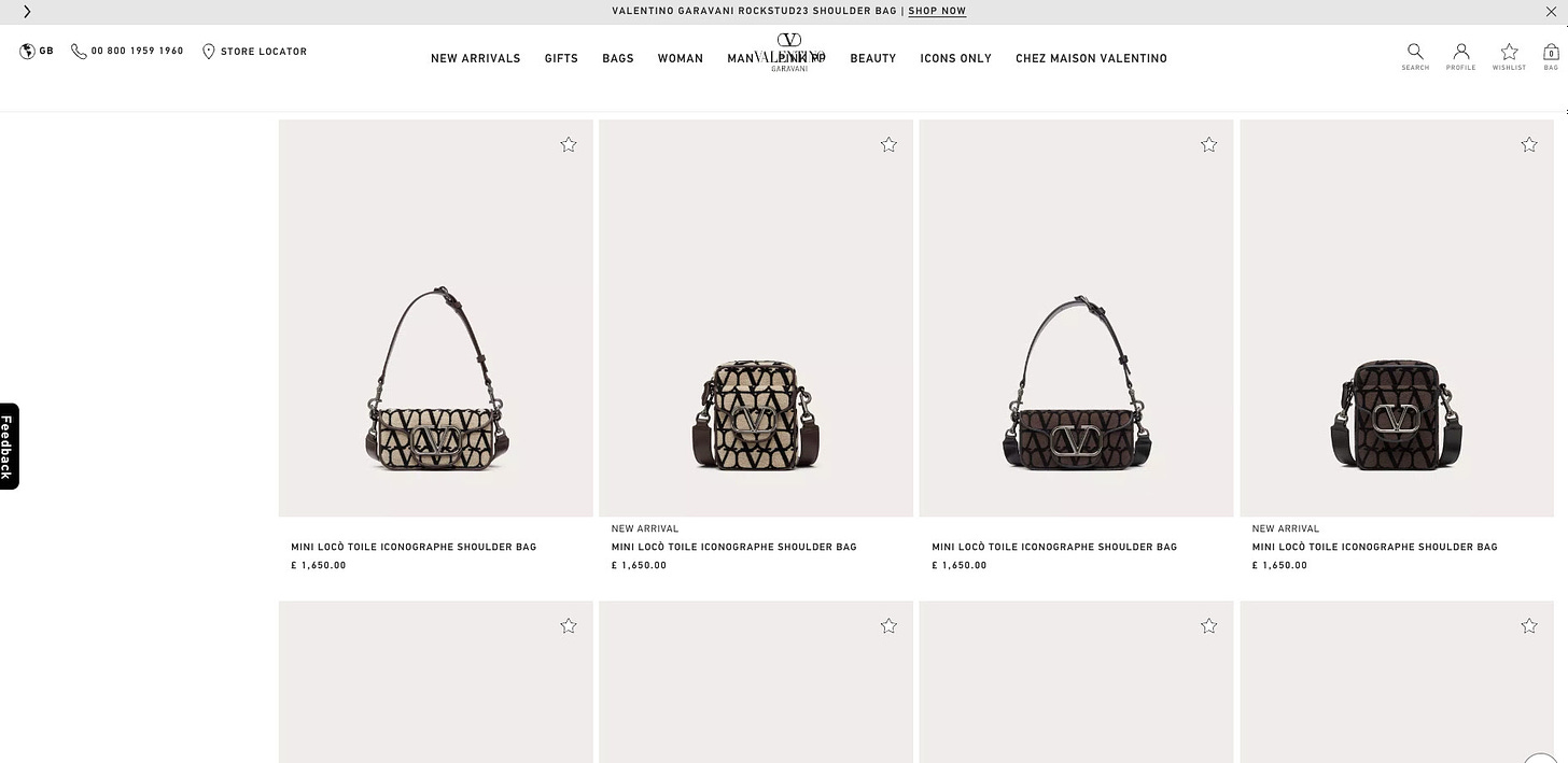 Valentino product list page