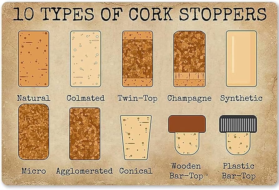 10 Types Of Cork Stoppers Metal Tin Signs Retro Wine Corks Science Guide  Posters Winery Knowledge Plaque Bar Club Home Wall Decor 8x12 Inches :  Amazon.co.uk: Home & Kitchen