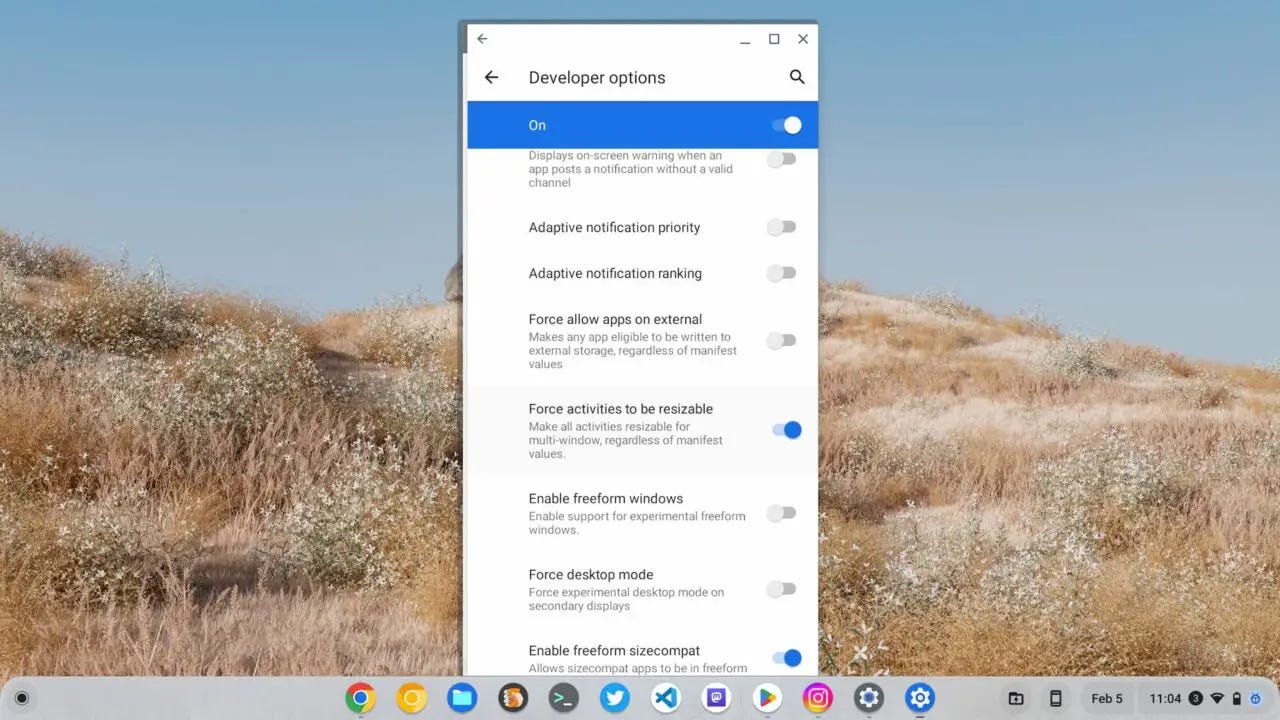 Force Android apps to be resizable on Chromebooks