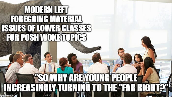 Oh yes, identity politics, political correctness and even climate change are mere posh topics to people who can't afford housing or raising a child. And that used to be a left wing take by the way.