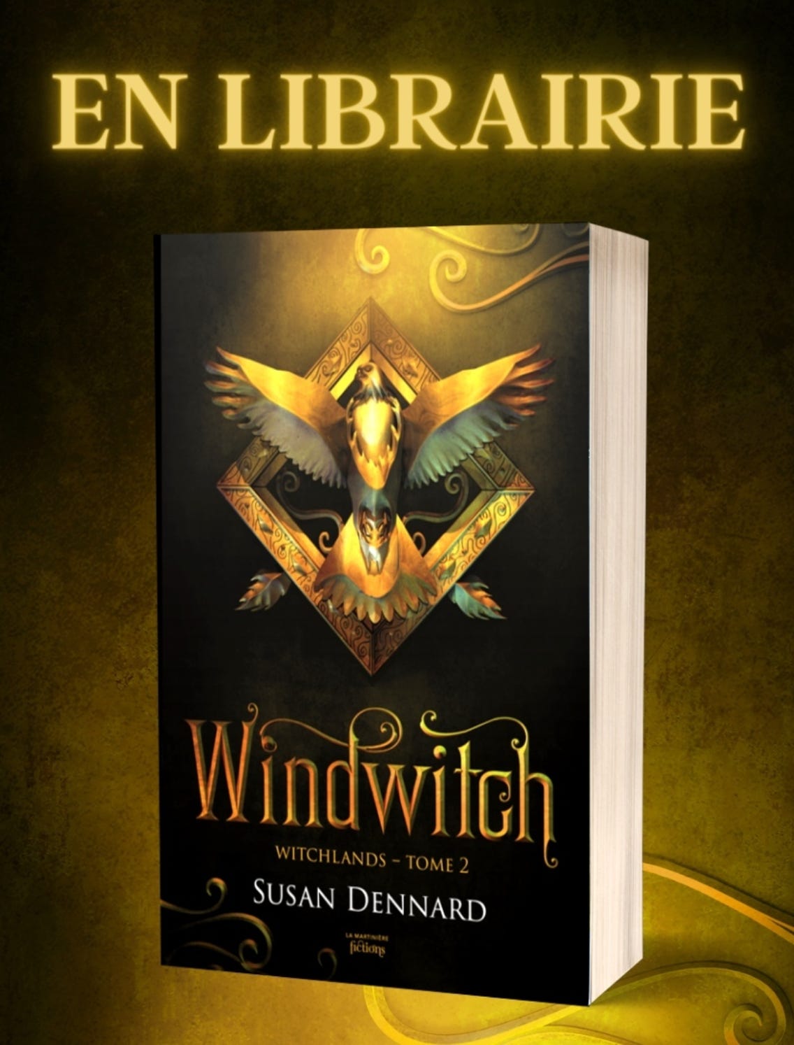 French edition of Windwitch with a golden flame hawk symbol on the front