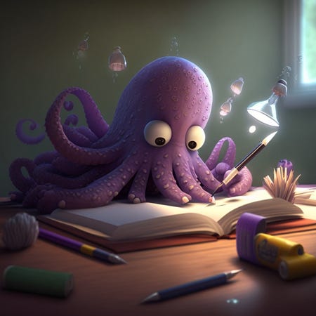 An octopus working hard