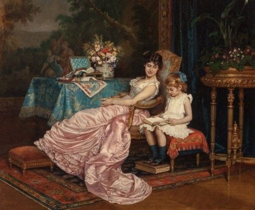 A Mother and Daughter Reading | Auguste Toulmouche | Oil Painting