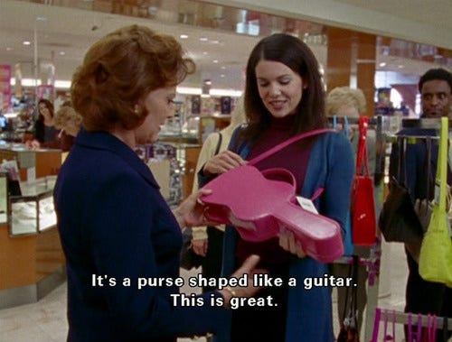 guitar shaped purse | Lorelai gilmore, Gilmore girls, Girlmore girls