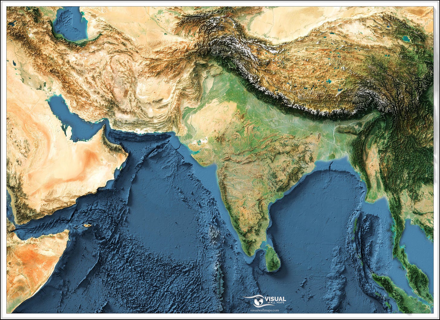 r/dataisbeautiful - A shaded relief map of South Asia rendered from 3d data and satellite imagery [OC]