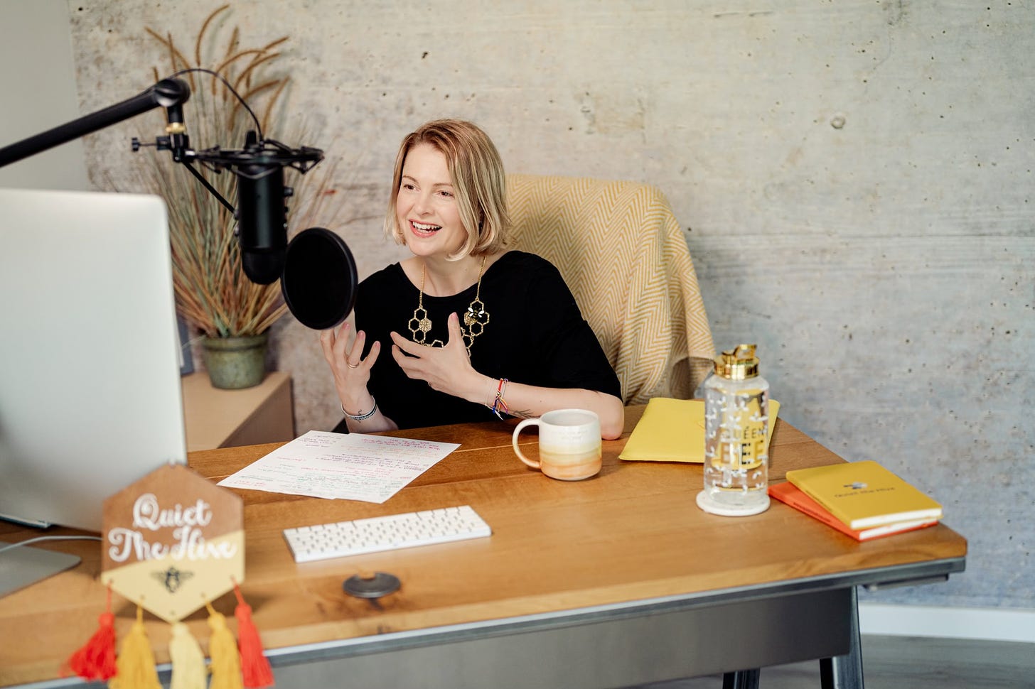 Jane chatting on a podcast recording