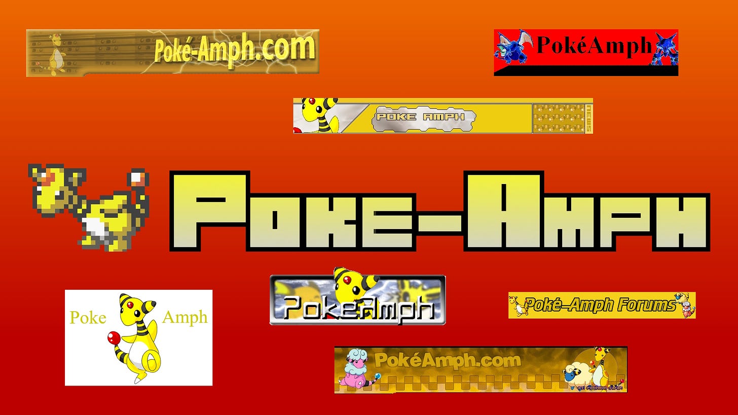 A selection of logos from Poké-Amph during its twelve-year history online between 2002 and 2014