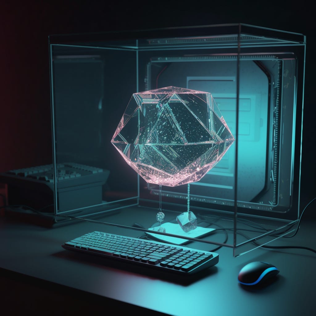 A diamond inside a glass computer cage