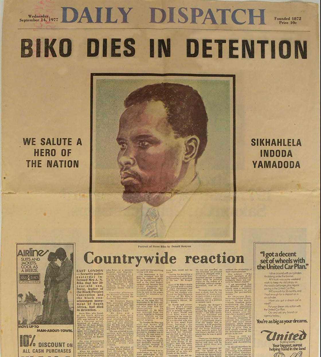 Dramatic front page lament forever lays blame of Biko's death on regime