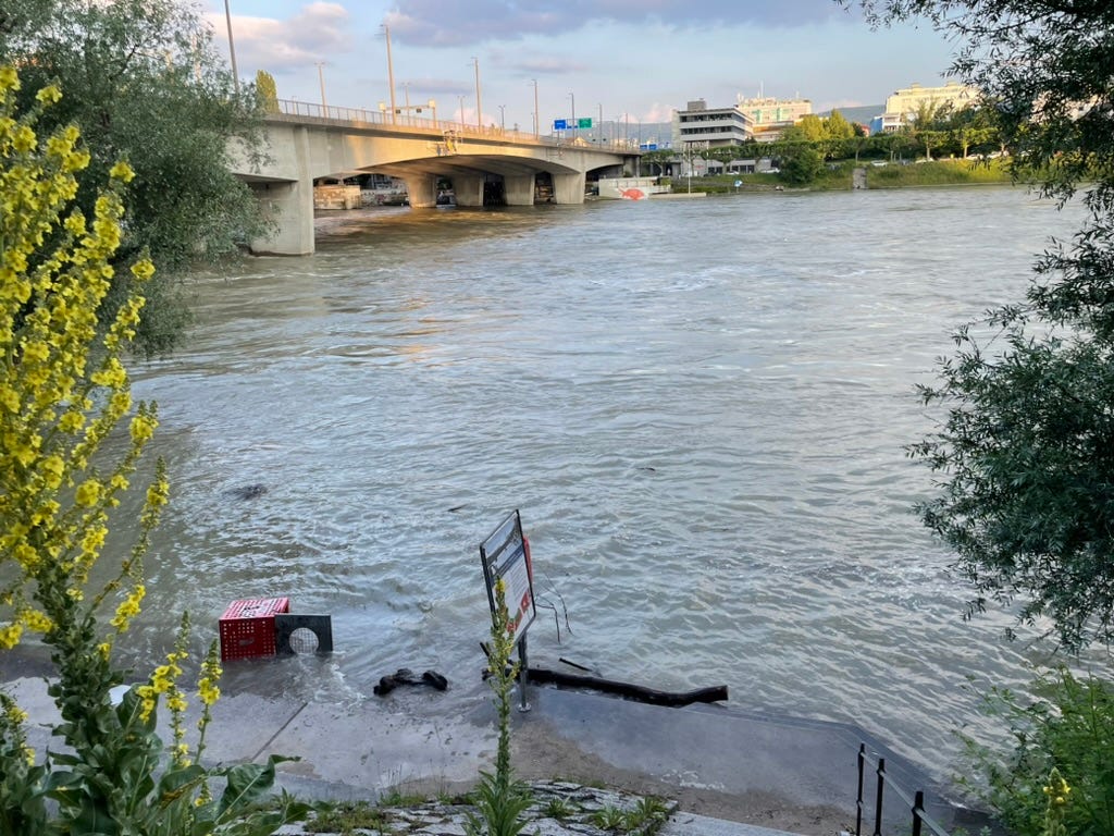 Flooded beach by the Museum Tinguely