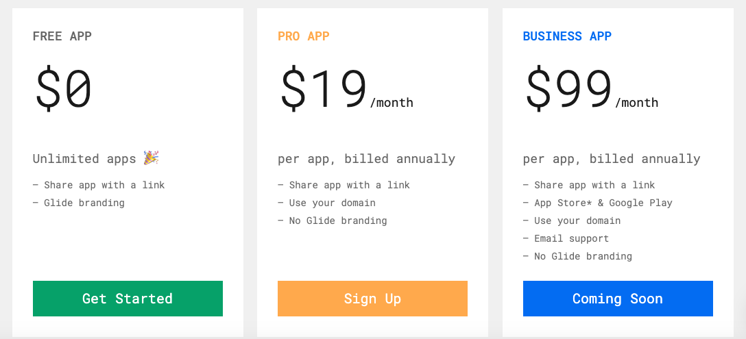 GlideApps Pricing
