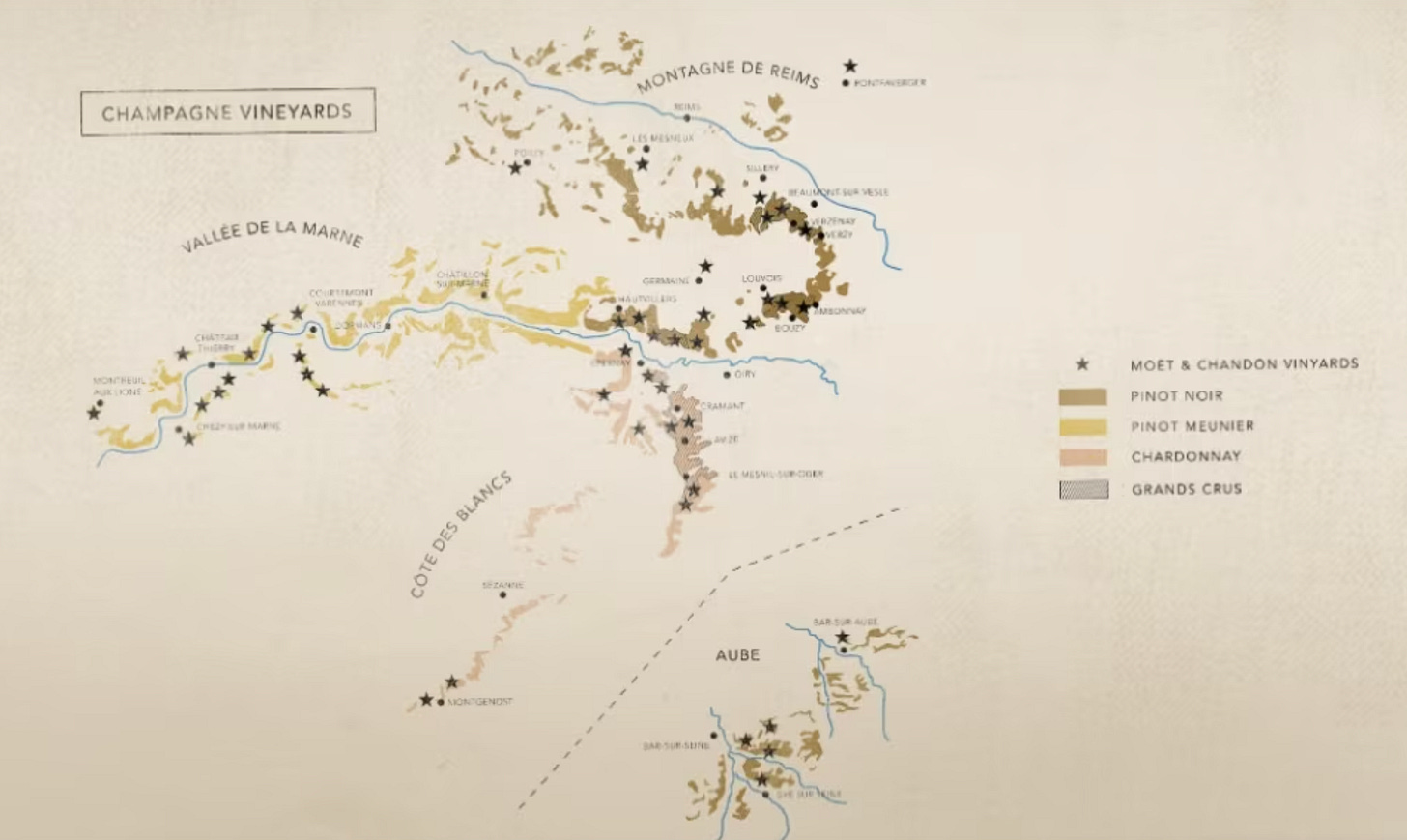 map of vineyard plots moet & chandon have in Champagne, France