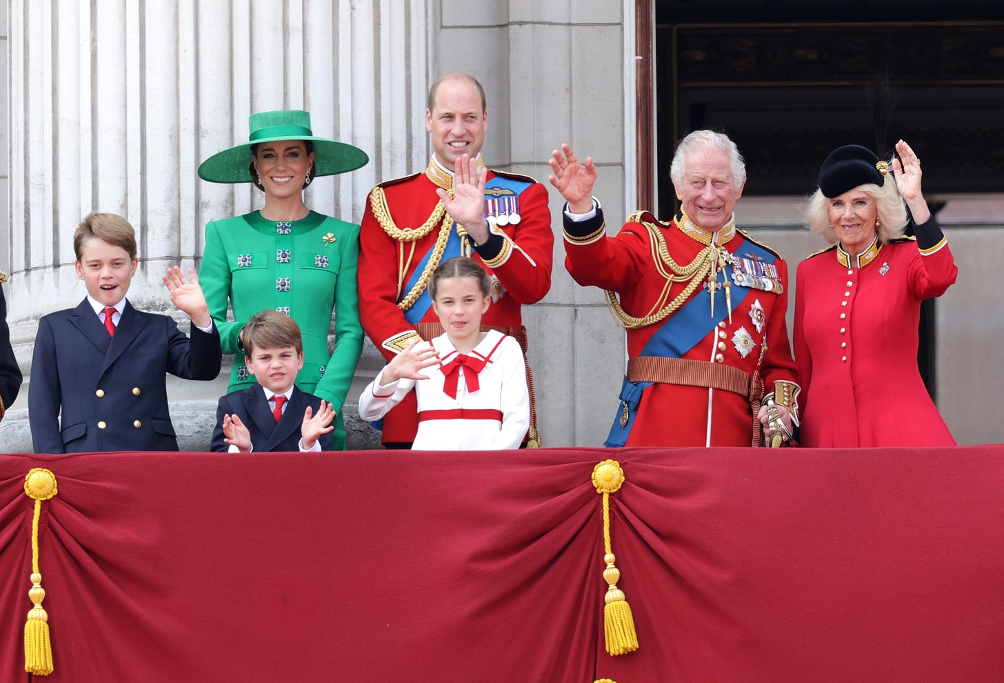 wales family and king and queen on trooping the colour balcony