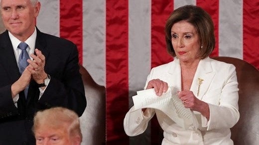 Pelosi tears up Trump speech