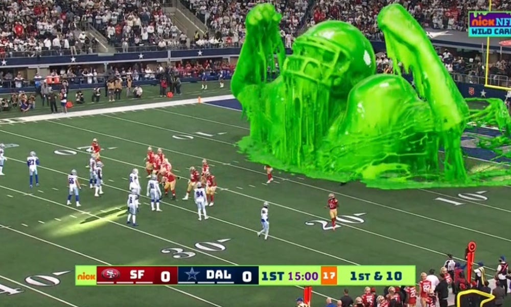 Nickelodeon broadcast returns for Cowboys-49ers with even more slime
