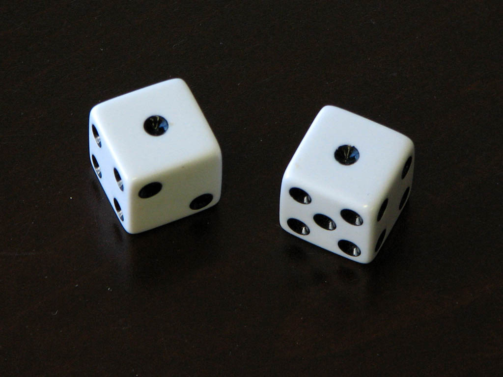 A pair of dice showing 'snake eyes' or two ones. (https://en.m.wikipedia.org/wiki/File:Snake_eyes_dice.jpg)