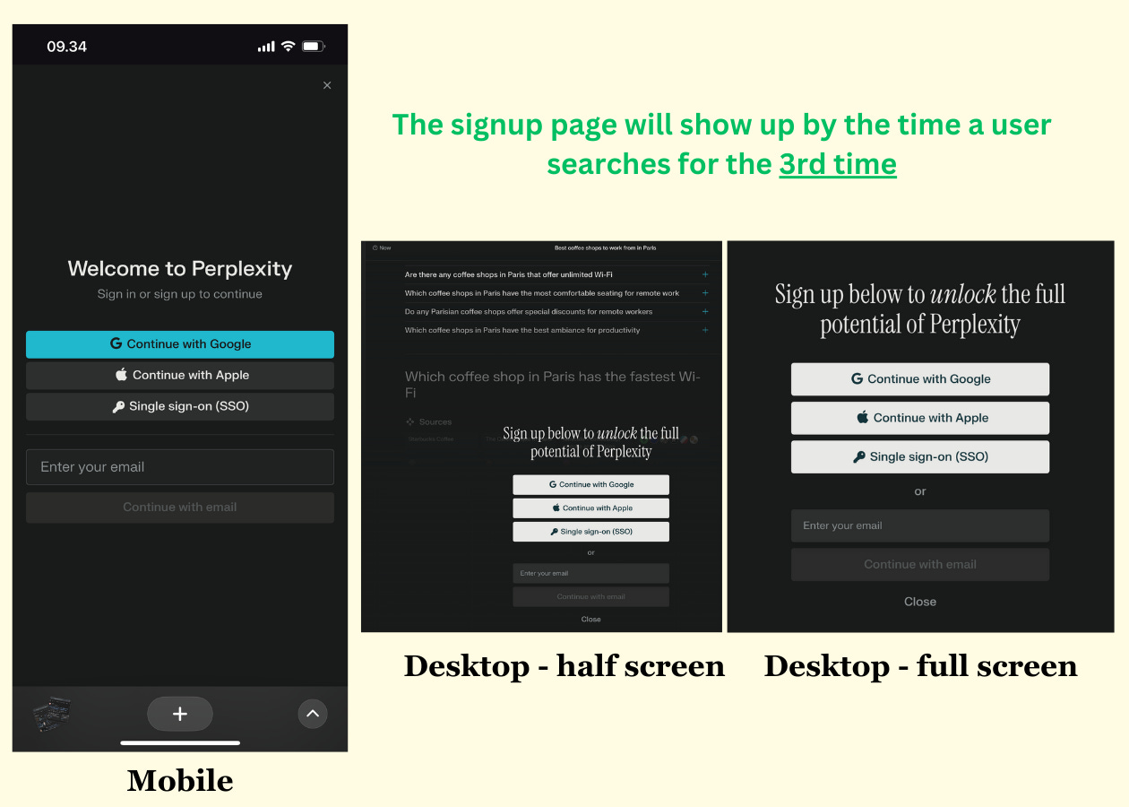 Perplexity’s Sign-up Prompts