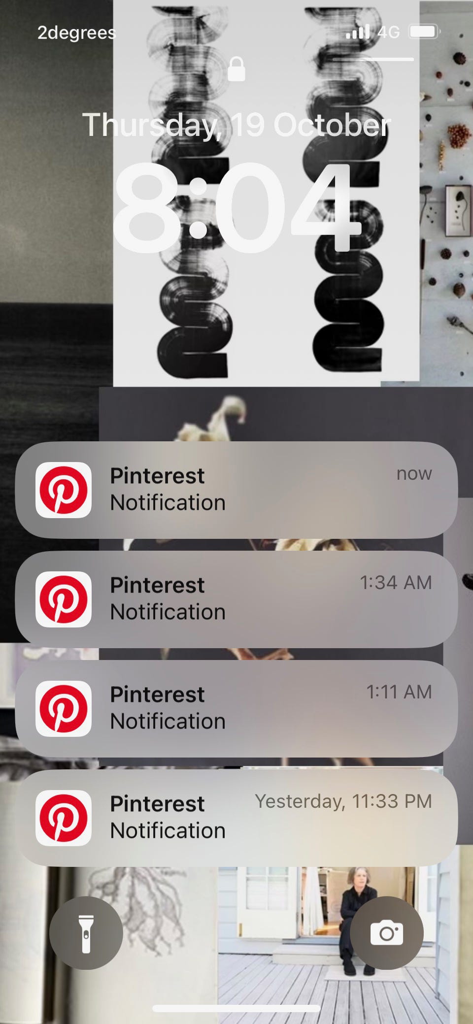Phone screen with pinterest notifications